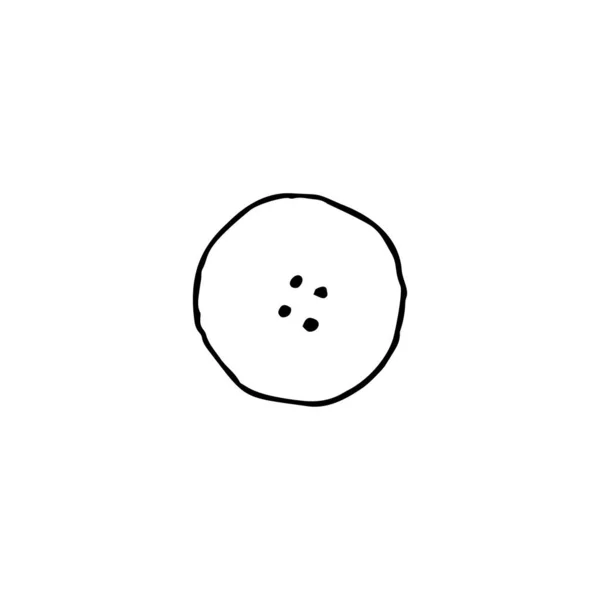Μαύρο κουμπί ύφασμα closeup σε λευκό φόντο. Χειροποίητη χαλκογραφία, μινιμαλιστικό στυλ — Διανυσματικό Αρχείο