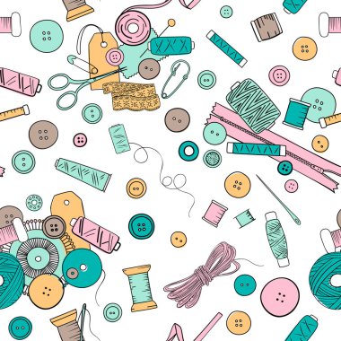 Renksiz şablon ayarlandı. Dikiş ipliği, iğne, iğne, fermuar. siluet mürekkep kalemi.