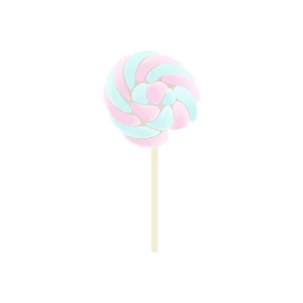 Rainbow swirl lollipop, vector icon. Sweet candy isolated blue and rose icing and sprinkles, stripes — Stock Vector