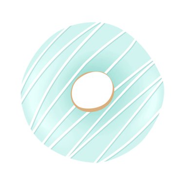 Beyaz arka planda izole edilmiş çizgili kremalı ve serpiştirilmiş tatlı mavi çörek. Vektör illüstrasyonu.