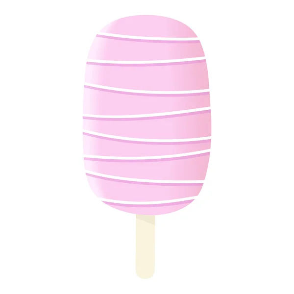 Colar sorvete rosa e branco gelo com listras e molho Summer sweetmeat, feriado, ilustração Vector — Vetor de Stock