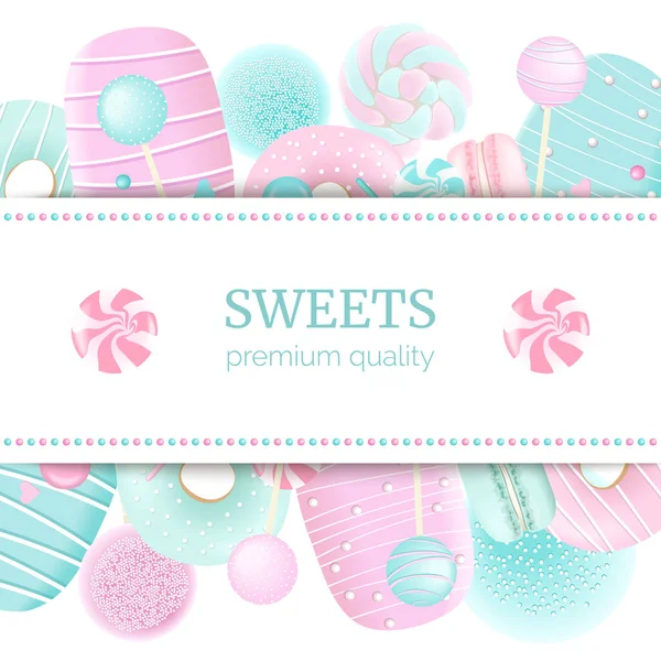 Confectionery label set with text on stripe. blue and pink. Marshmallow, — Stock Vector