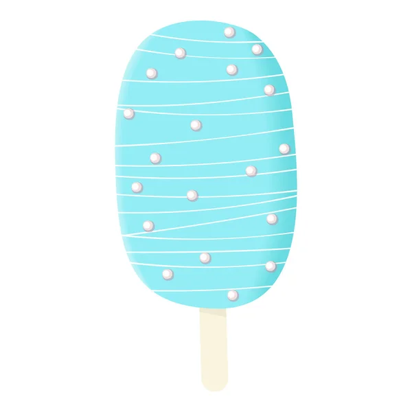 One blue Stick ice cream Stick, dotted spotted white icing and dressing Summer sweetmeat, — Stock Vector