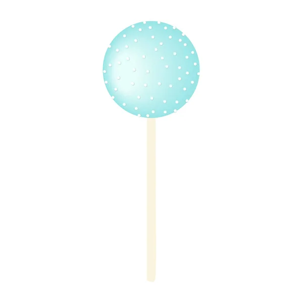 Blue Sweet bubble round candy - lollipop isolated on white. icing and sprinkles, stripes and dots. — Stock Vector