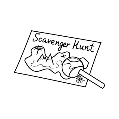 Scavenger hunt icon, Geocaching silhouette hand drawn illustration. Ink pen sketch style clipart