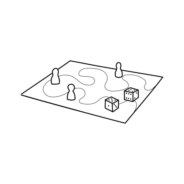 Varios juegos de mesa y muchas figuras de fondo. Dados, gráfico, mapa, siluetas ilustración dibujada a mano — Archivo Imágenes Vectoriales