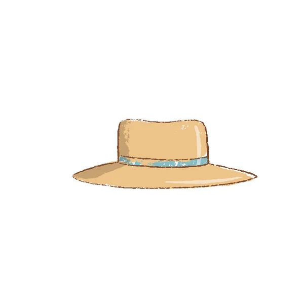 Sombrero Amarillo Paja Con Los Campos Doblados Rayas Azules Herramientas — Vector de stock