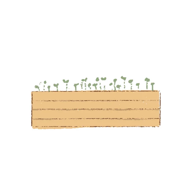 苗付き木製のクレート 庭の料理ハーブ手描きの園芸ツール 春の趣味 健康的なライフスタイル ファームバイオ製品ベクトルイラスト — ストックベクタ