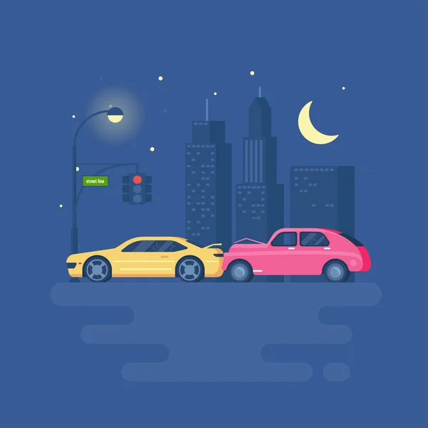 Illustration vectorielle moderne isolée de l'accident de voiture sur le fond de la ville . — Image vectorielle