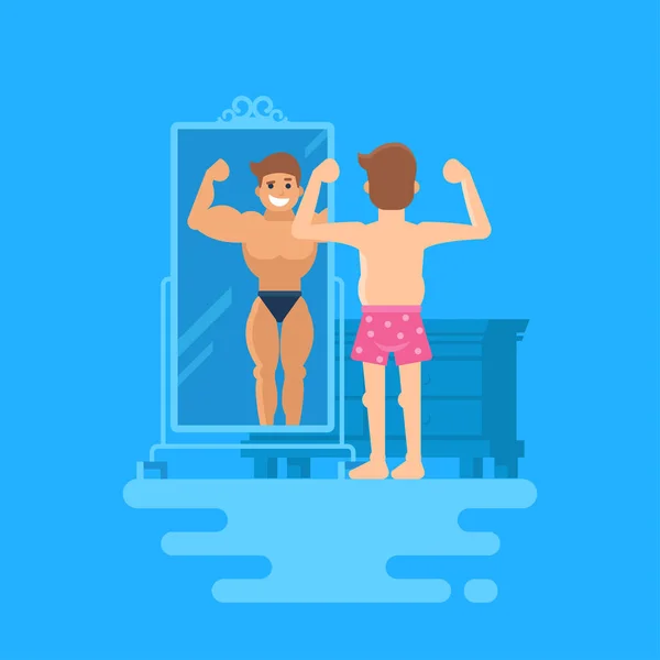 Ilustración vectorial moderna aislada de un hombre parado en el espejo . — Vector de stock
