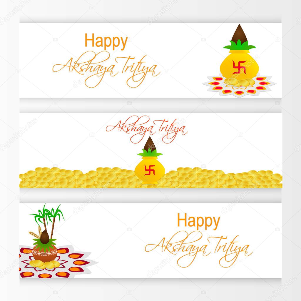 nice and beautiful web banner or header for Happy Akshaya Tritiya with nice and creative design illustration.
