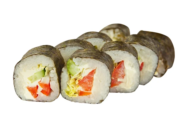 Appetizing vegetarian rolls with vegetables on the plate on  whi — Stock Photo, Image