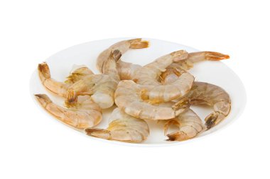 delicious appetizing prawns on white plate on white  clipart