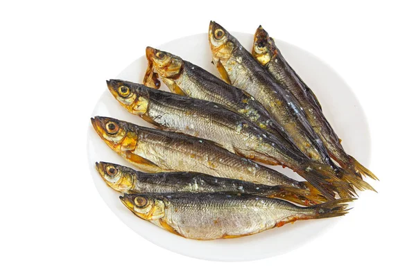 Smoked fish whitefish on plate on white — Stock Photo, Image
