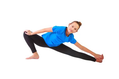 güzel kadının yoguna beyaz arka plan yapması