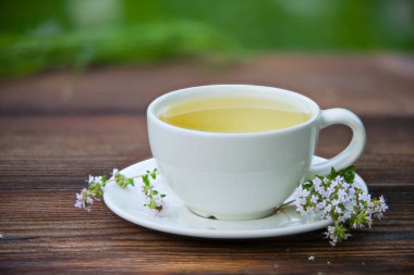 porcelainl Kupası ile yeşil çay tablo