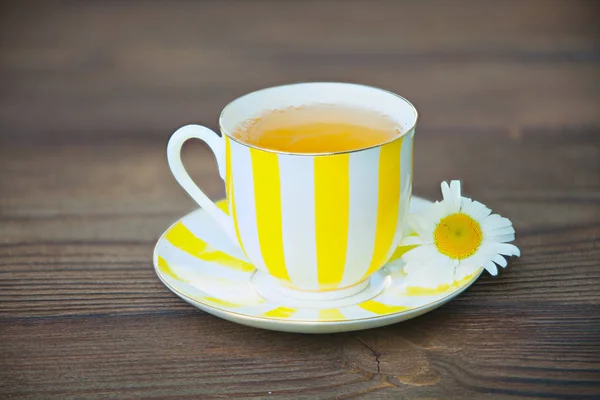 Taza de porcelana con té verde en la mesa — Foto de Stock