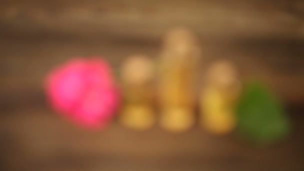 아름 다운 유리 항아리에 테이블에 꽃의 본질 — 비디오