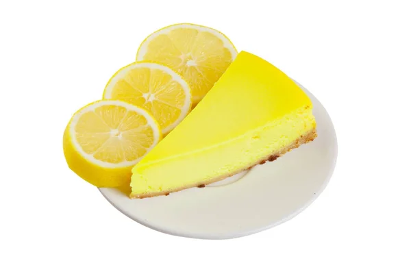 Délicieux gâteau au fromage avec citron sur l'assiette — Photo