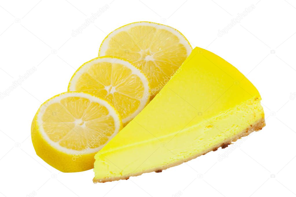 delicious cheesecake with lemon  on   on white background