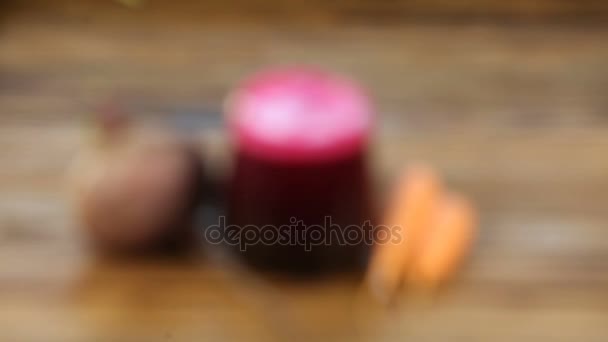 Beet Carrot Juice Glass Table — Stock Video