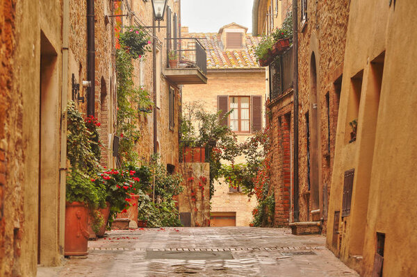 Beautiful Italian street of  small old provincial town