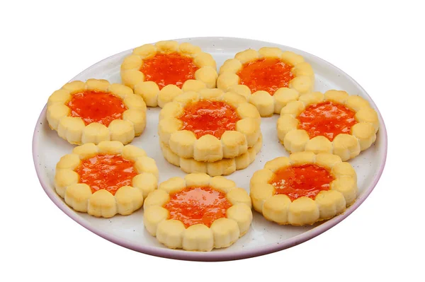 Galletas Frescas Crujientes Sabrosas Plato Sobre Fondo Blanco —  Fotos de Stock