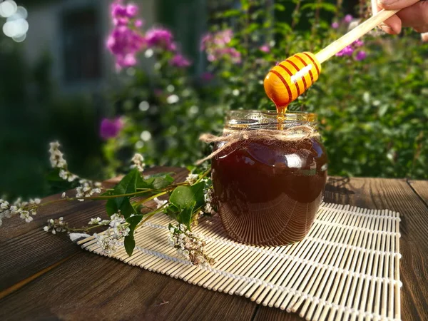 Delicious Delicious Honey Jar Table — Stock Photo, Image