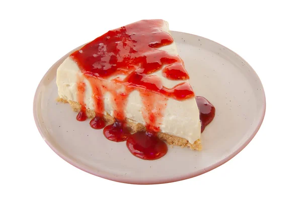 プレートの上にイチゴとおいしいチーズケーキ — ストック写真