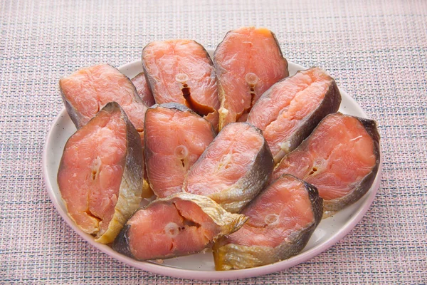 Hot Smoked Salmon Fish Kitchen Board Table — Stock Photo, Image