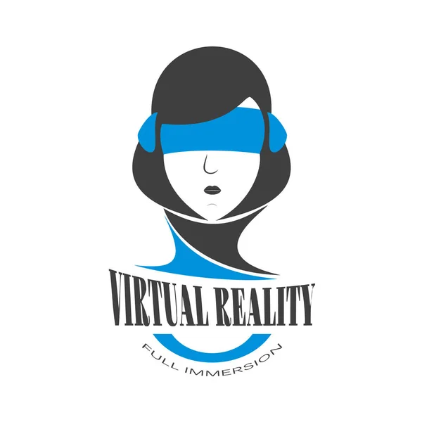 Mulher do logotipo com um cabelo preto imerso na realidade virtual do ciberespaço — Vetor de Stock