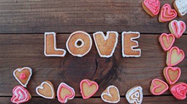 Kalp şekli ve word ile arka plan seviyorum Sevgililer ev yapımı kurabiye