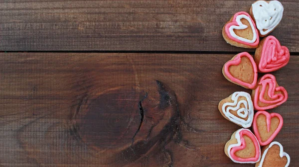 Background with heart shape valentine homemade cookies — Stock Photo, Image
