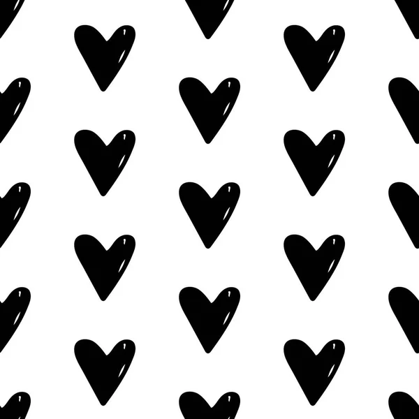 Handen ritade hjärtan seamless mönster — Stock vektor