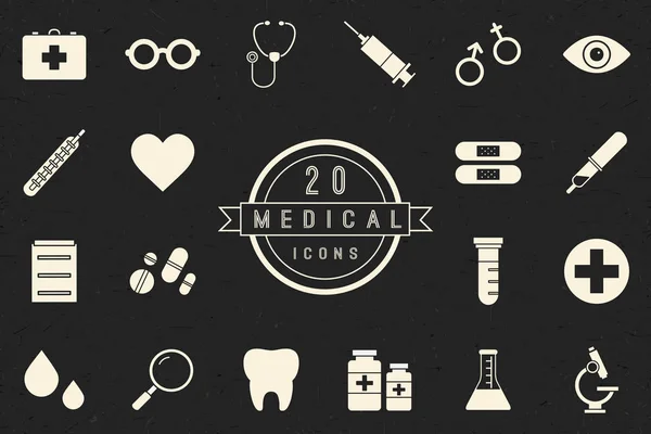 Colección de iconos médicos monocromáticos planos — Vector de stock