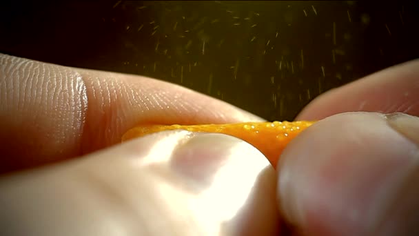 Cinemagraph Seamless Loop Splashing from the peel of an orange macro — Stock Video