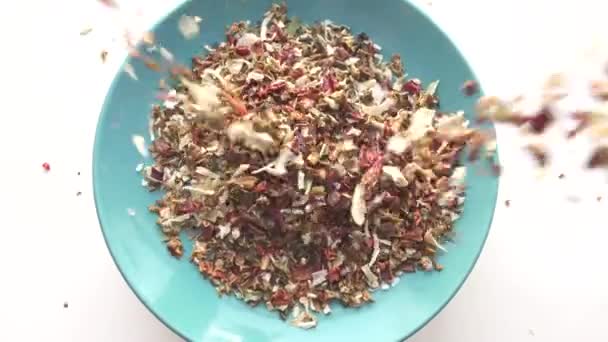 Fall colored spices vegetables dried on a plate rotation, top view — Stock Video