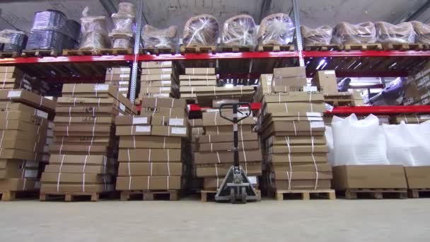 Tipo de almacén con cajas y muebles — Vídeo de stock