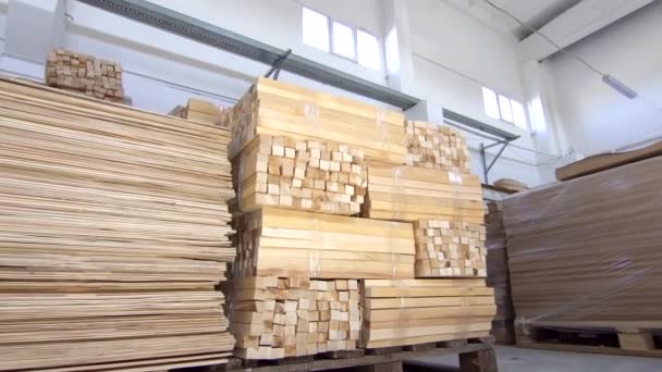 Wooden planks in stock commercial warehouse — Stock Video