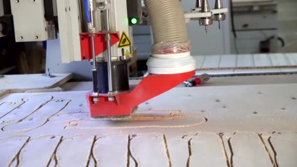 Work of a woodworking machine close-up dolly shot — Stock Video