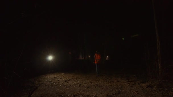 Voluntarios están buscando en el bosque nocturno — Vídeo de stock