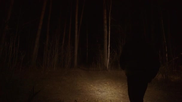 Homme seul avec une lanterne dans la forêt en uniforme — Video