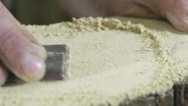 木匠的手在衬衫研磨树宏 — 图库视频影像