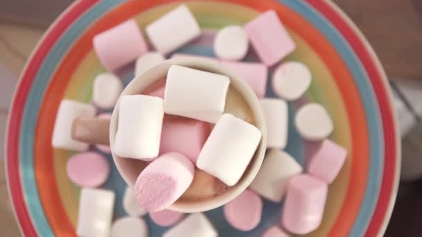 Bir fincan marshmallow görünümü top — Stok video