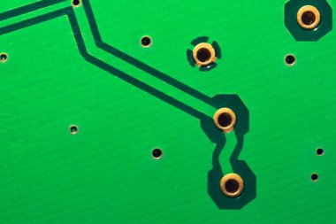 Elektronik devre kartı soyut arkaplan. Bilgisayar ana kartı kapat. Modern teknolojiler. Bağlantıları ve izleri olan mikro elementler. Akıllı teknoloji.