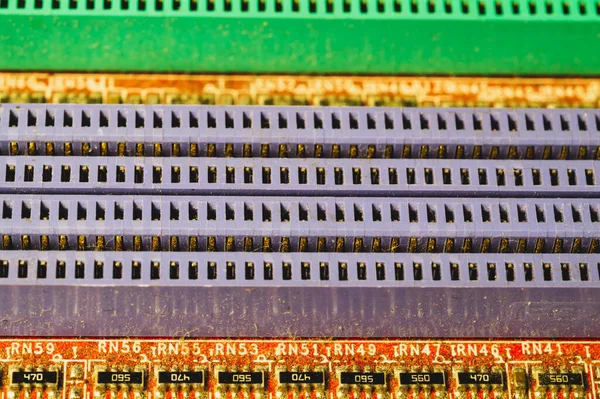 Memory Slots Motherboard Close Ram Socket Connector Circuit Board Computer — Stock Photo, Image