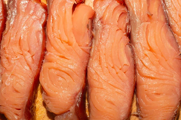 Rote Fischstücke Räucherlachs Meeresfrüchte Aus Nächster Nähe — Stockfoto