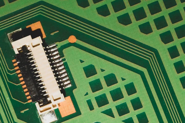 電子回路基板の抽象的な背景 マザーボードを閉めろ 現代の技術です 接続と痕跡を持つコンピュータのマイクロ要素です インテリジェント技術 — ストック写真