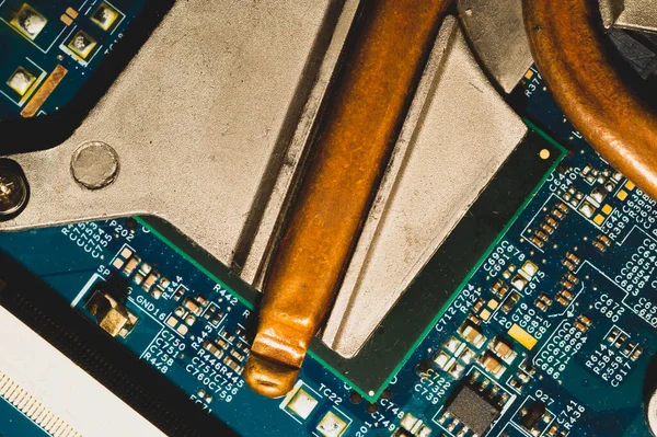 Computerstrahler Abstrakter Makrohintergrund Prozessorkühlung Motherboard Detail — Stockfoto