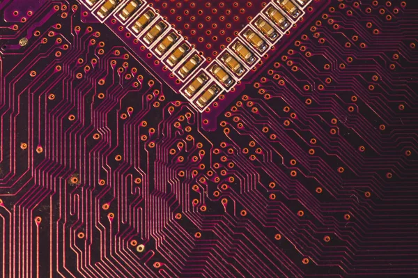 Electronic circuit board abstract background. computer motherboard close up. modern technologies. micro elements of computer with connections and traces. Intelligent technology